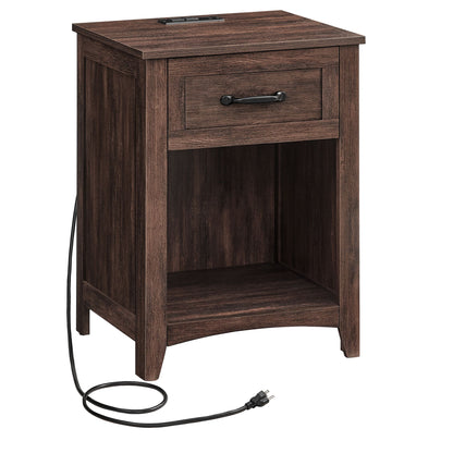 Farmhouse Nightstands with Charging Station, Set of 2, Bedside Tables with Drawer
