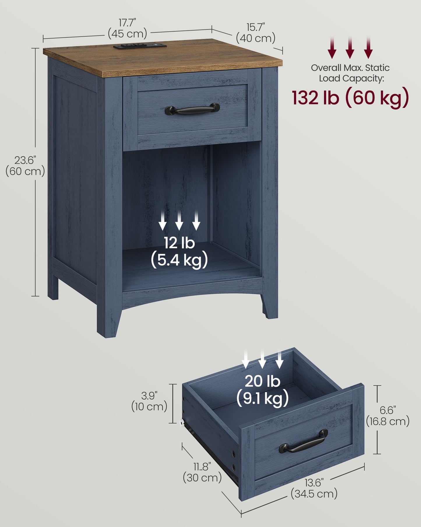 Farmhouse Nightstands with Charging Station, Set of 2 - image 43