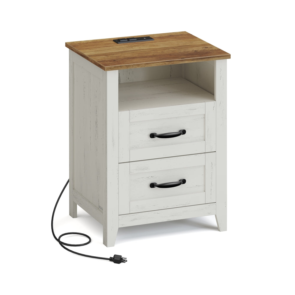 LIRY Collection - Farmhouse Nightstand with Charging Station - image 1