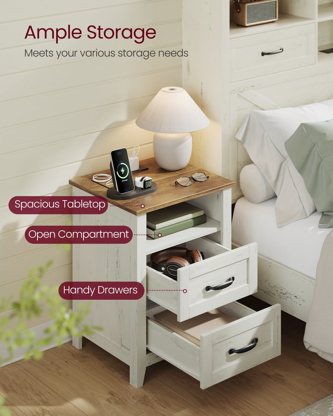 LIRY Collection - Farmhouse Nightstand with Charging Station - image 5