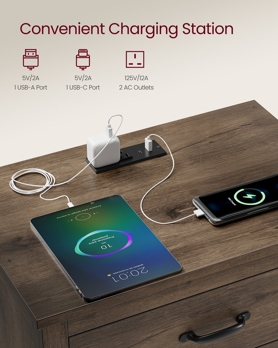LIRY Collection - Farmhouse Nightstand with Charging Station - image 16