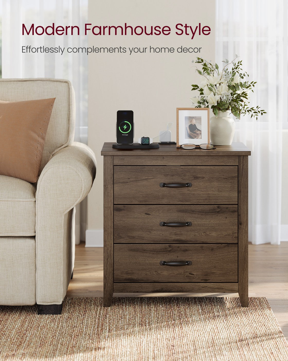LIRY Collection - Farmhouse Nightstand with Charging Station - image 17