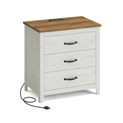 LIRY Collection - Farmhouse Nightstand with Charging Station