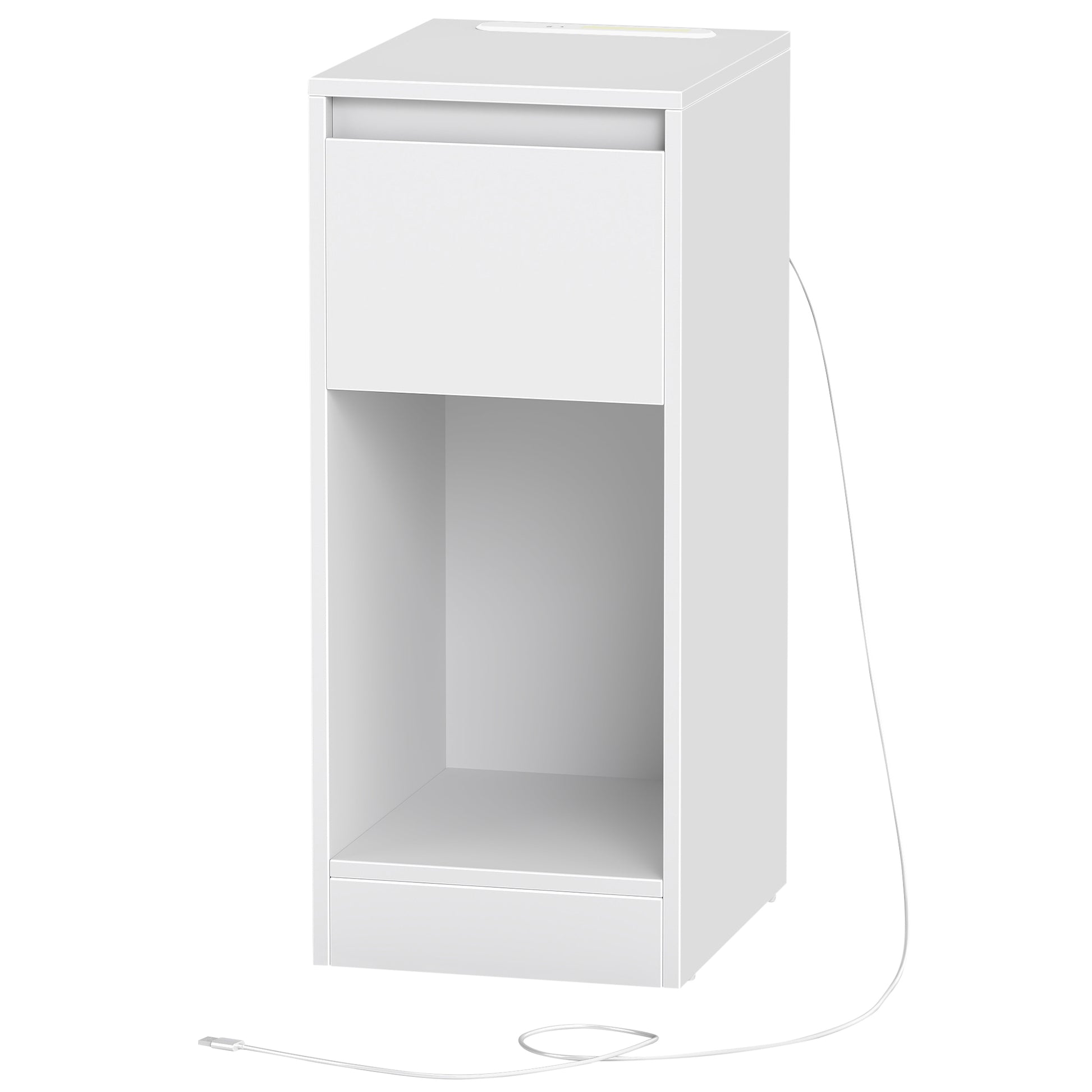 Nightstands with Power Outlets, Set of 2 Bedside Tables with LED Light, Space Saving - image 1