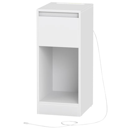 Nightstands with Power Outlets, Set of 2 Bedside Tables with LED Light, Space Saving - image 1