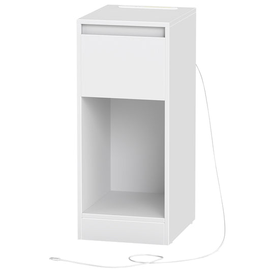 Nightstands with Power Outlets, Set of 2 Bedside Tables with LED Light, Space Saving - image 1