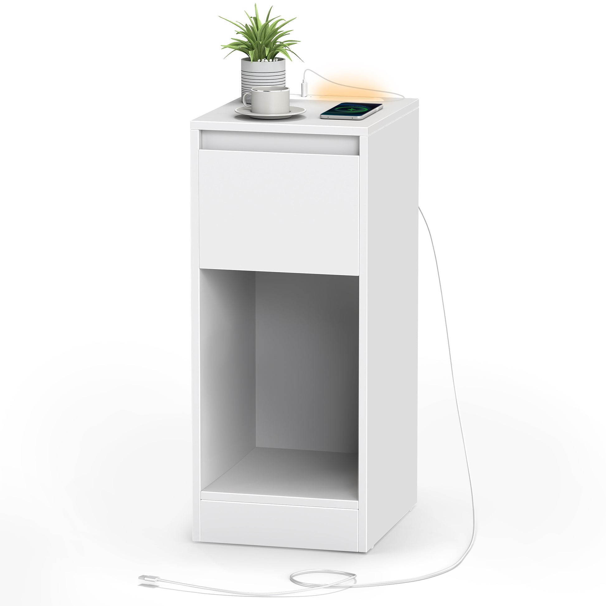Nightstand with Power Outlets, Bedside Table with LED Light, Space Saving - image 9