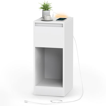 Nightstand with Power Outlets, Bedside Table with LED Light, Space Saving - image 9