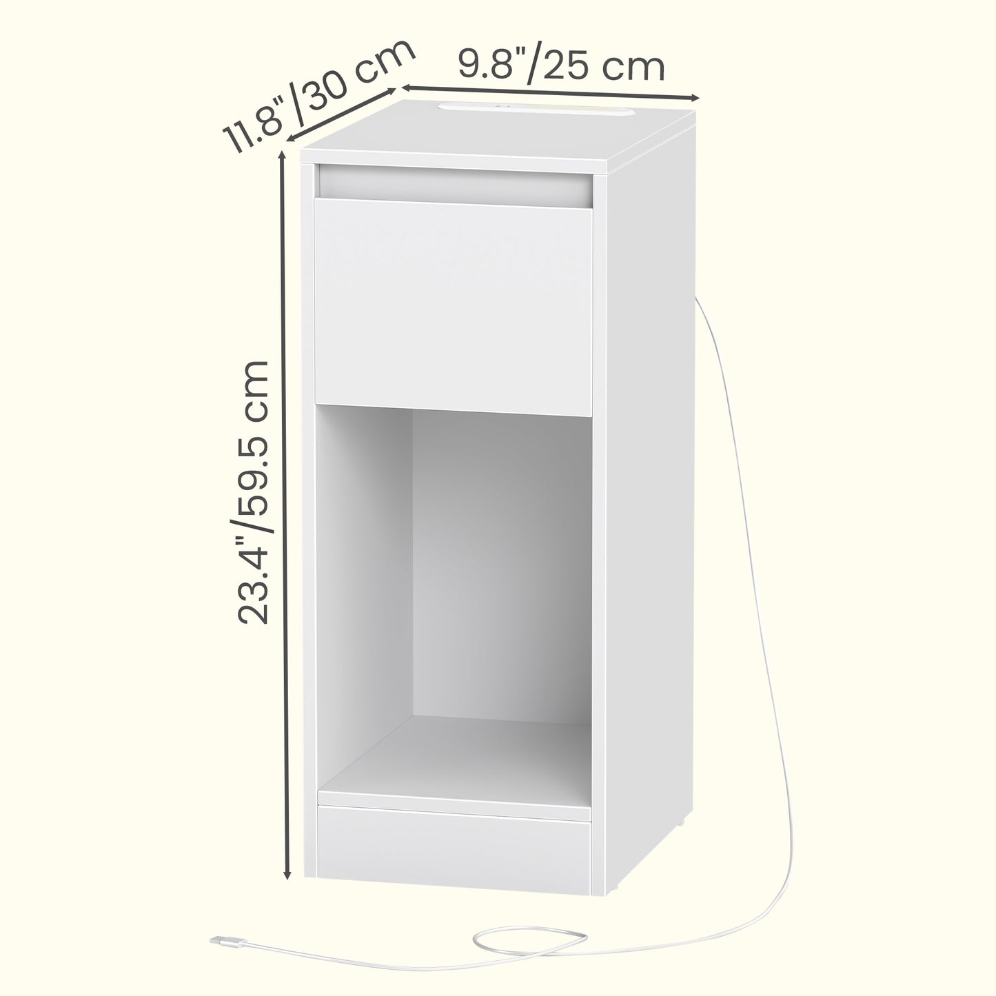 Nightstand with Power Outlets, Bedside Table with LED Light, Space Saving - image 10