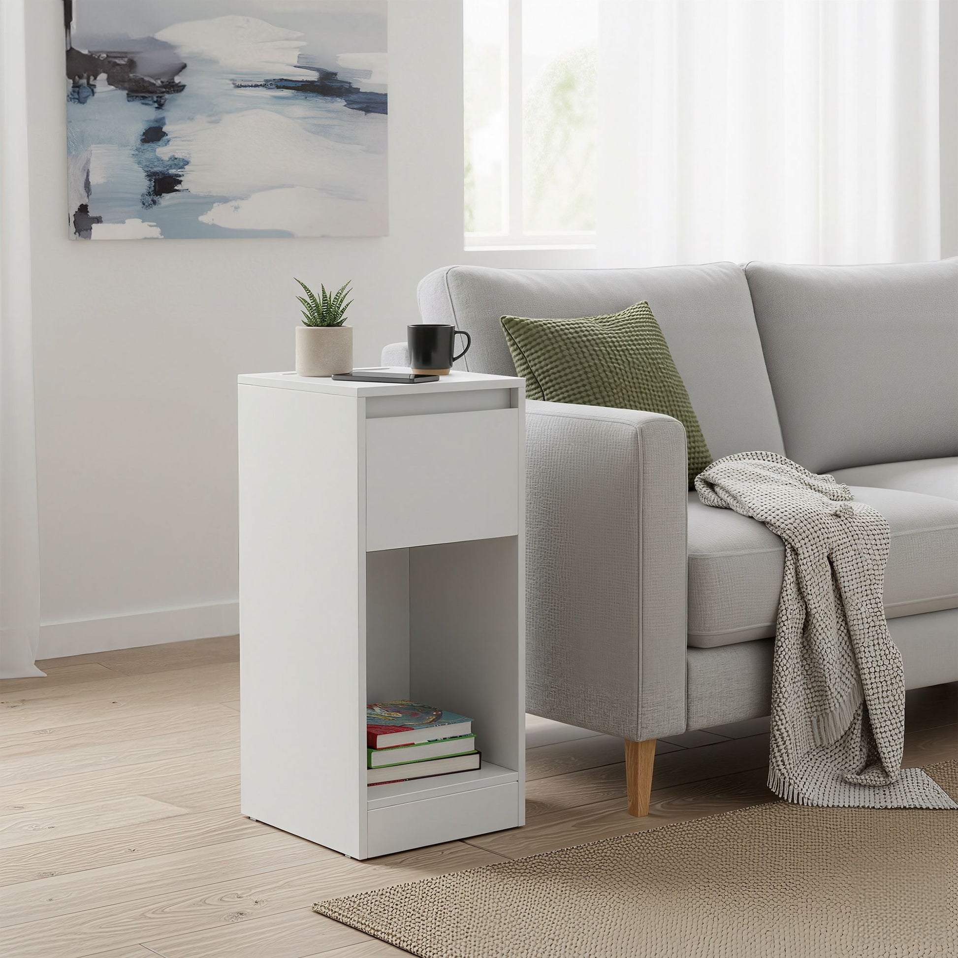 Nightstand with Power Outlets, Bedside Table with LED Light, Space Saving - image 11