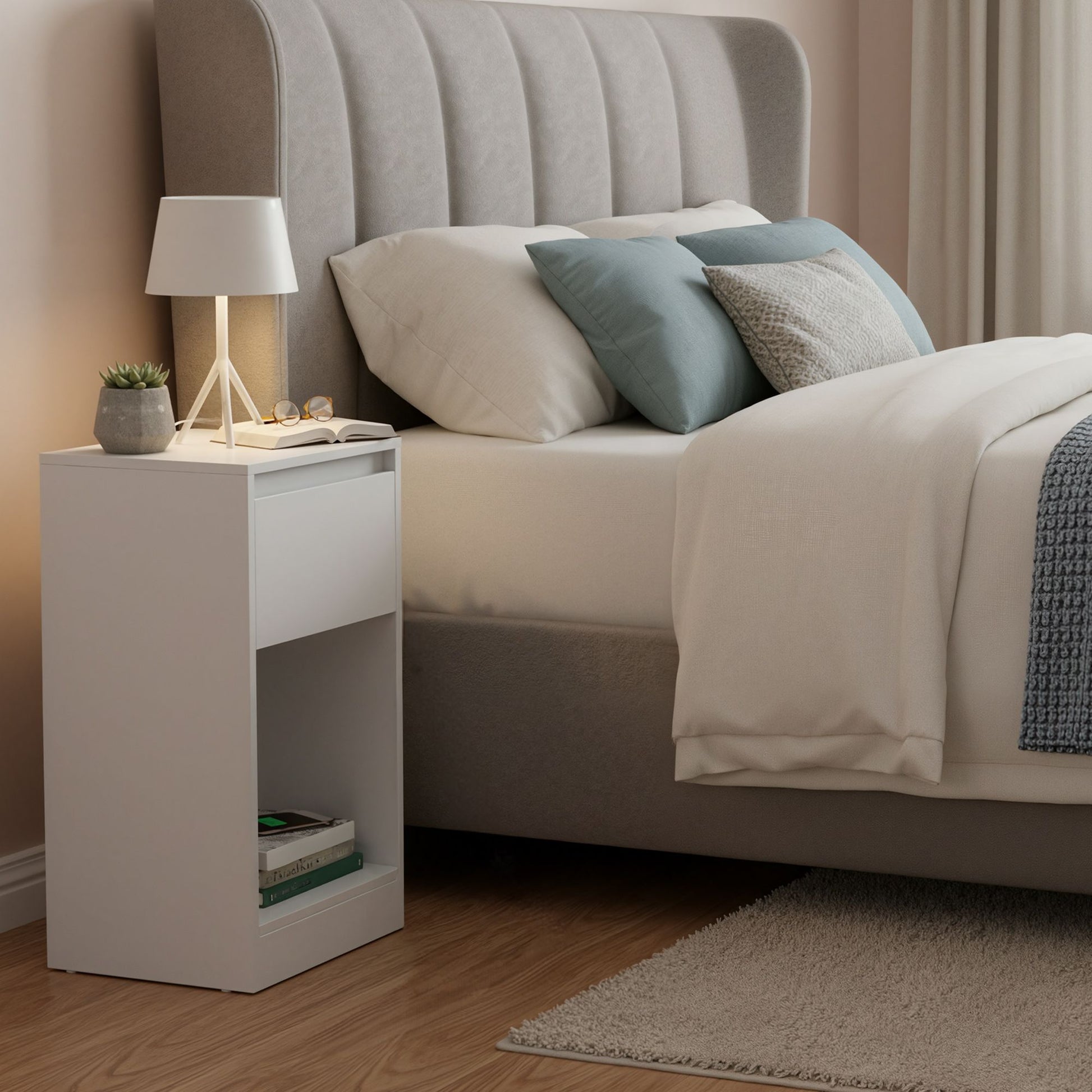 Nightstand with Power Outlets, Bedside Table with LED Light, Space Saving - image 12