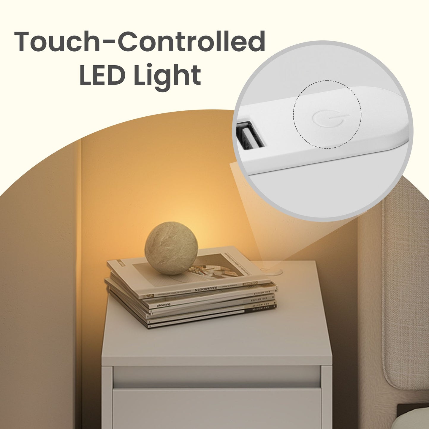 Nightstand with Power Outlets, Bedside Table with LED Light, Space Saving - image 14