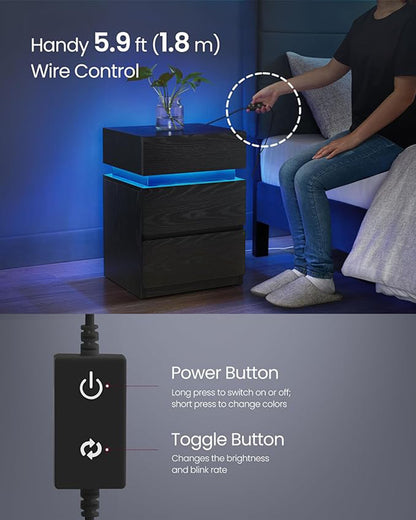 Nightstands with LED Lights, Set of 2
