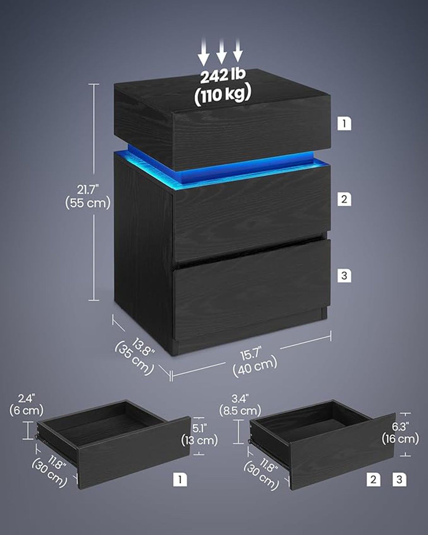 Nightstands with LED Lights, Set of 2