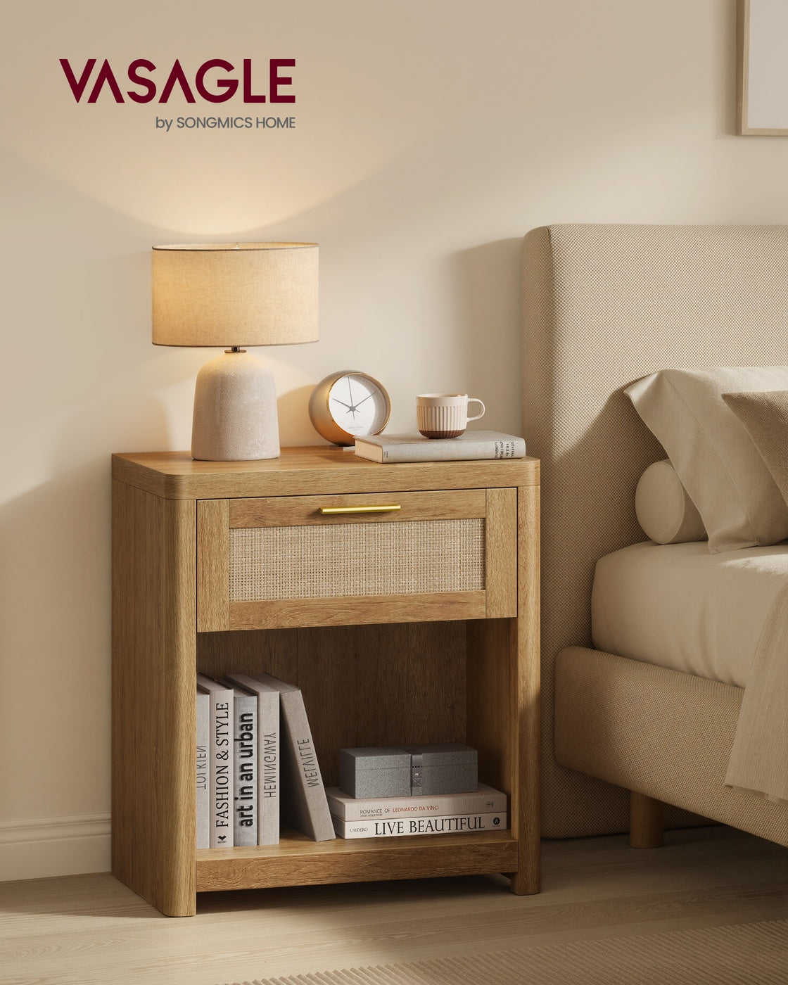 Boho nightstand with drawer and open shelf - image 2
