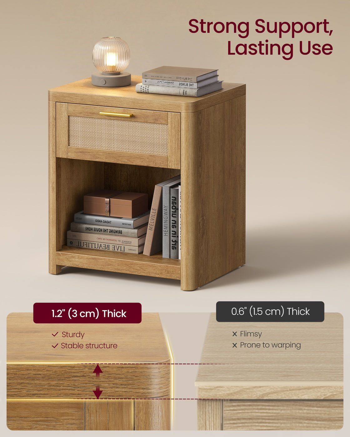 Boho nightstand with drawer and open shelf - image 5