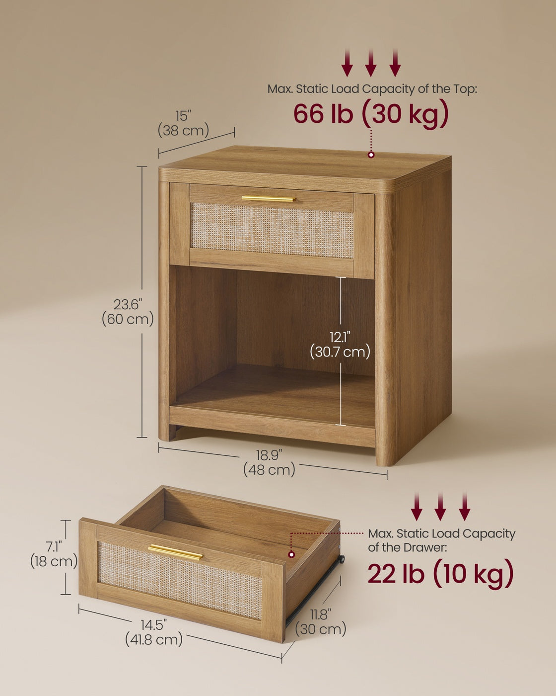 Boho nightstand with drawer and open shelf - image 7