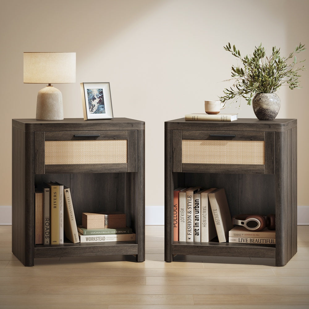 Boho nightstand with drawer and open shelf - image 8