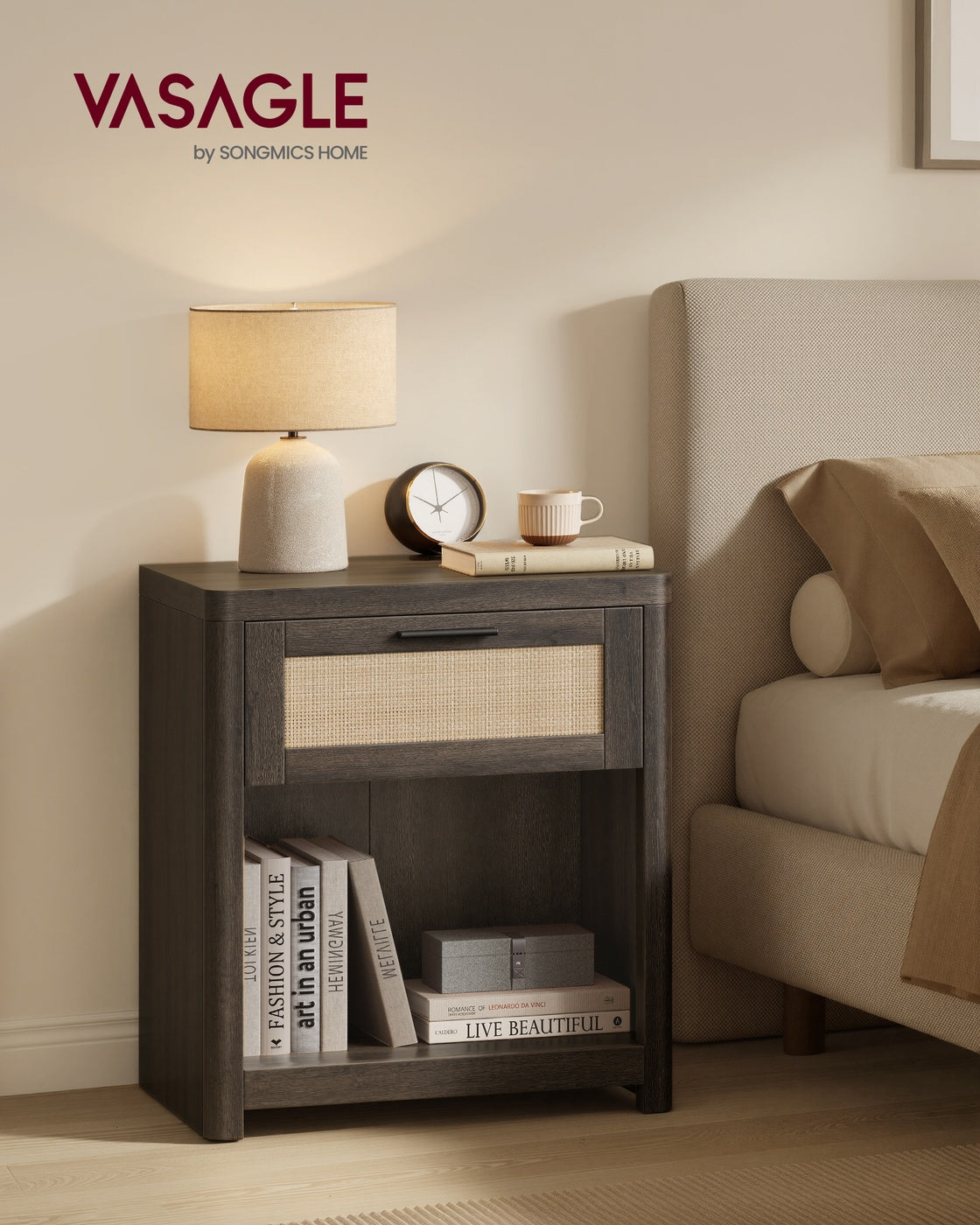 Boho nightstand with drawer and open shelf - image 9
