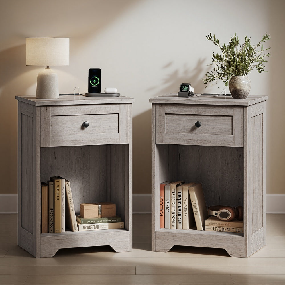 Farmhouse nightstand with charging station and drawer - image 13