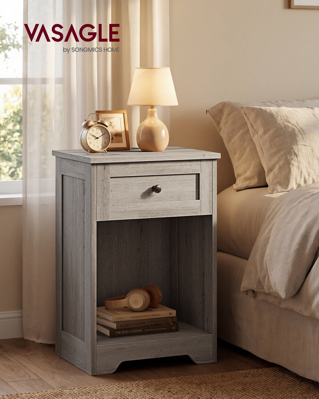 Farmhouse nightstand with charging station and drawer - image 2