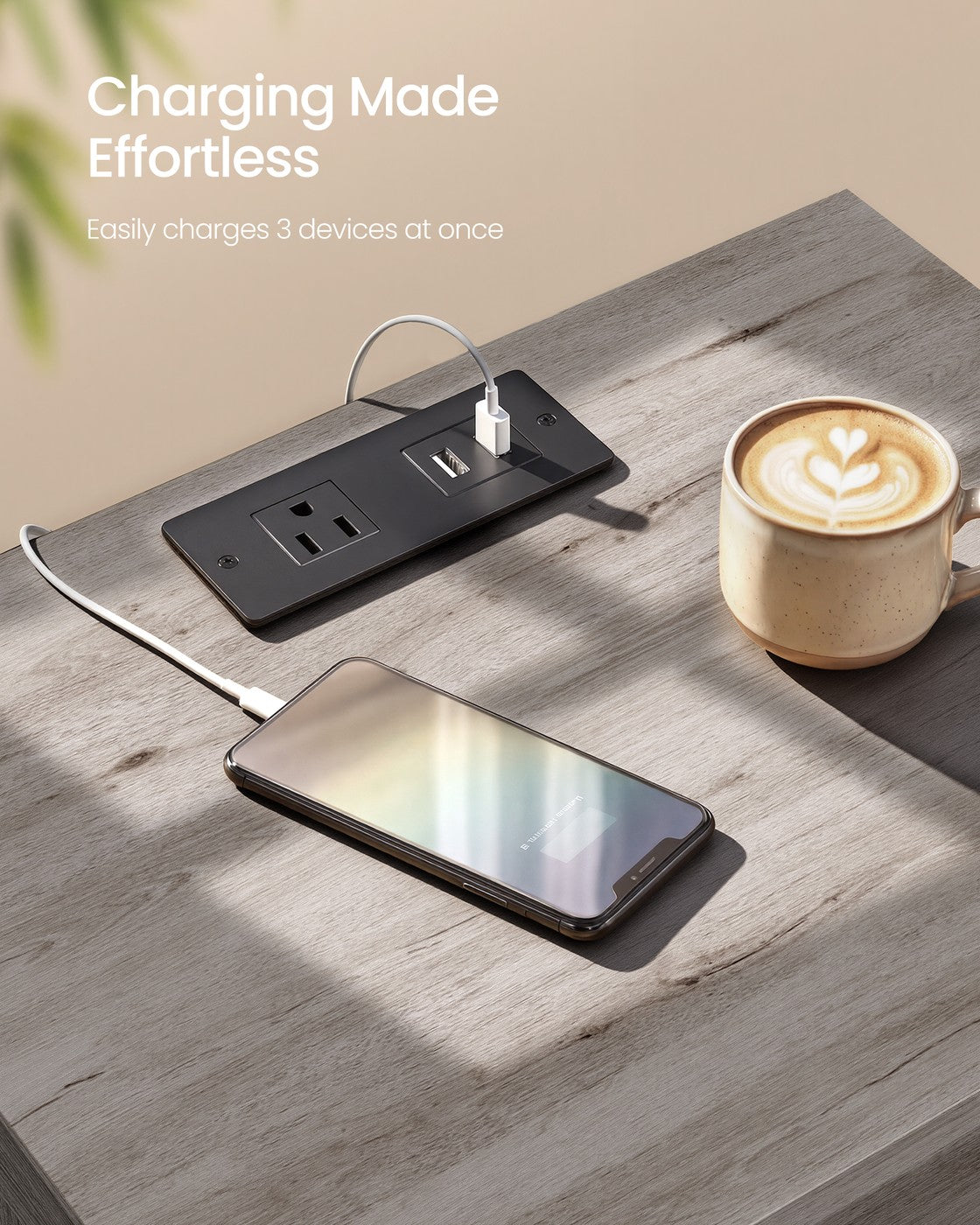 Farmhouse nightstand with charging station and drawer - image 3
