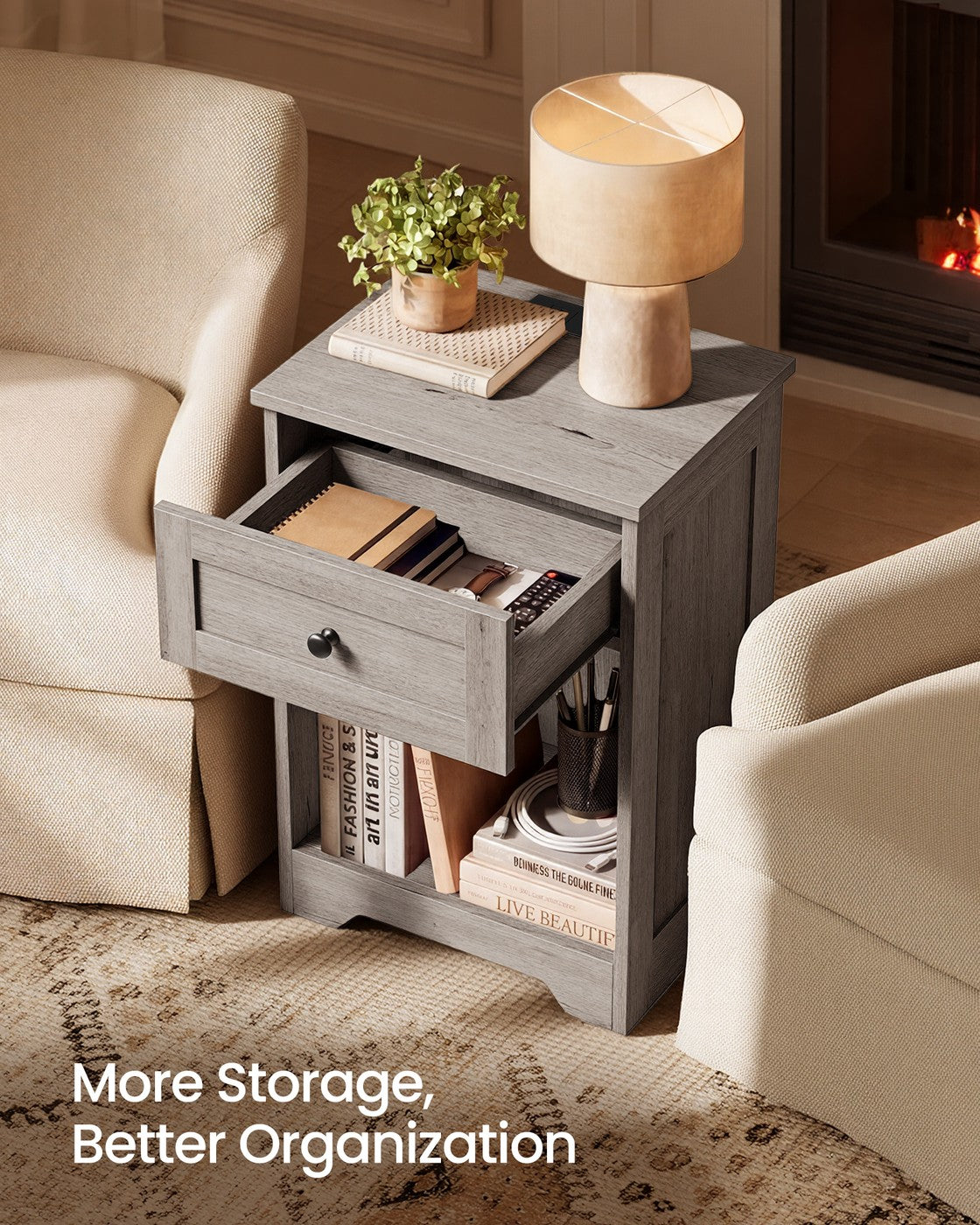 Farmhouse nightstand with charging station and drawer - image 4