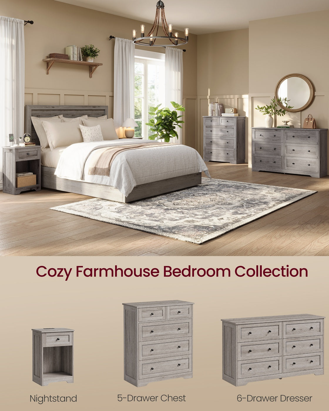 Farmhouse nightstand with charging station and drawer - image 6