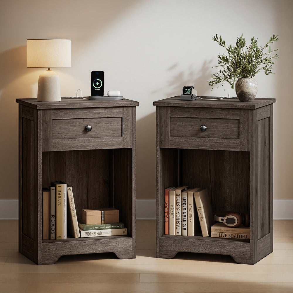 Farmhouse nightstand with charging station and drawer - image 14