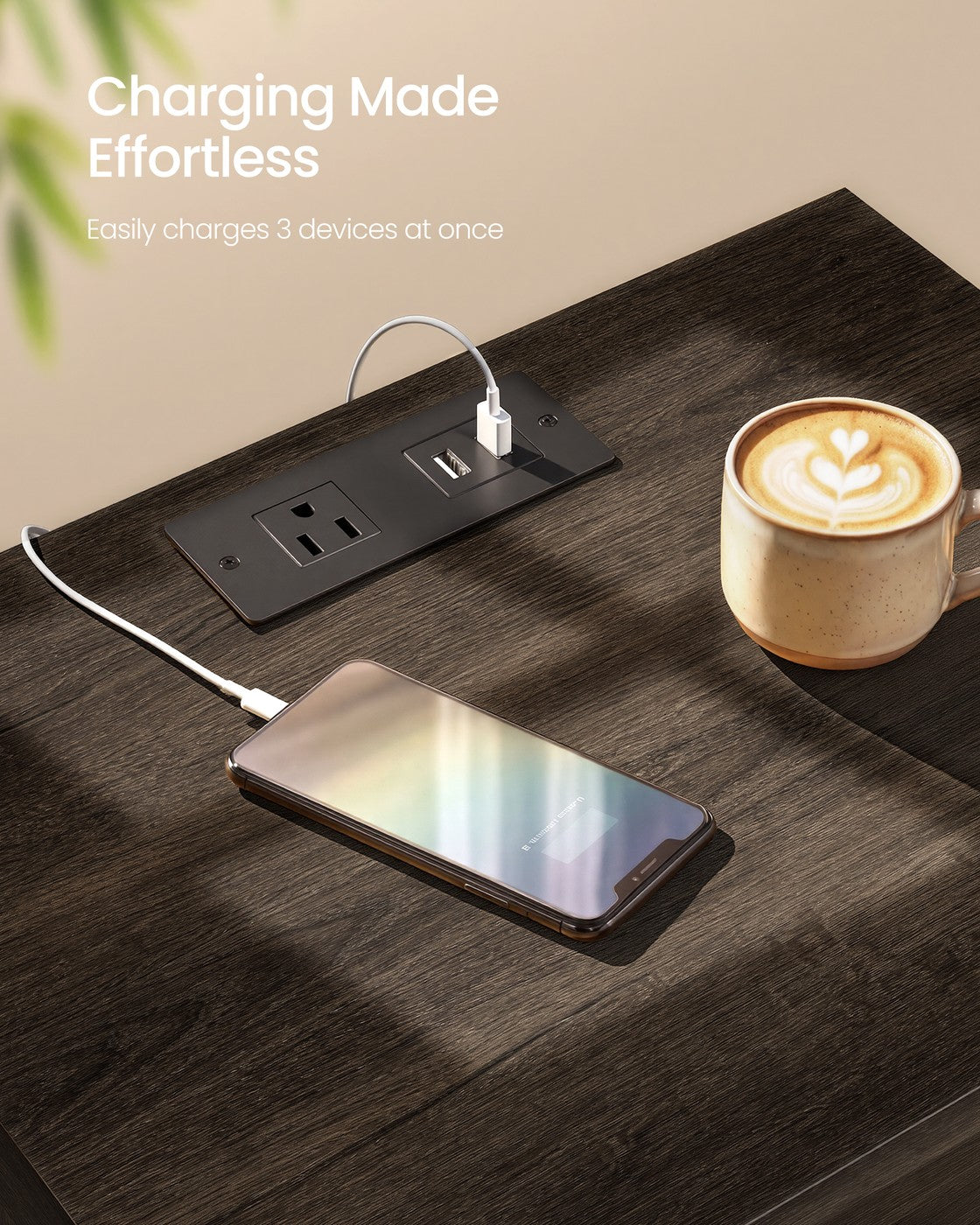 Farmhouse nightstand with charging station and drawer - image 9