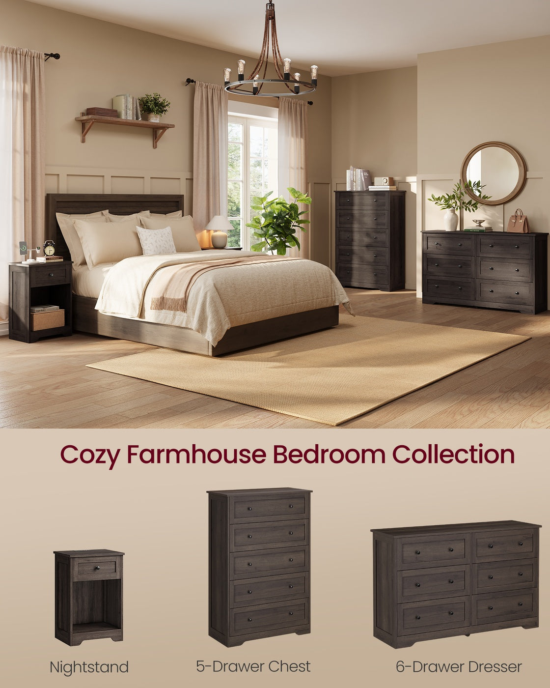 Farmhouse nightstand with charging station and drawer - image 12