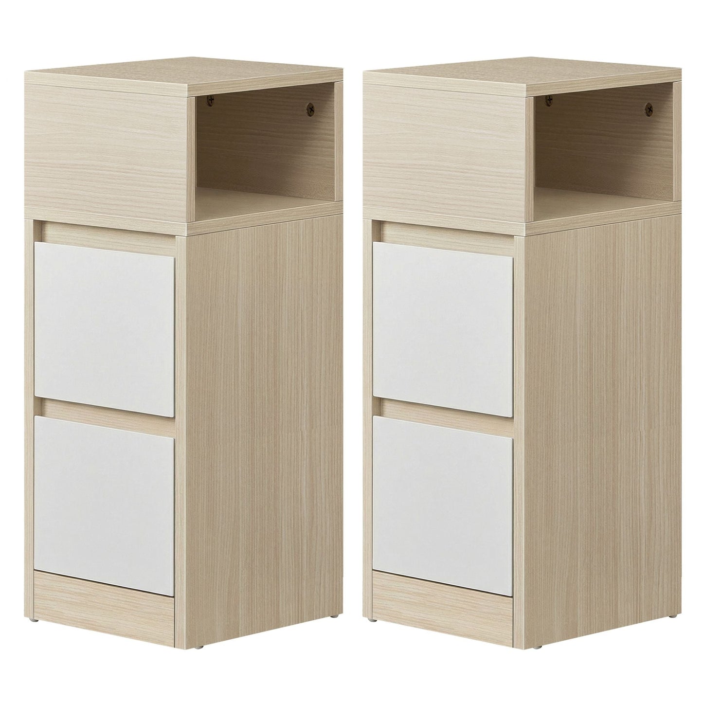 Set of 2 Narrow Side Tables, Slim End Table with 2 Drawers, 1 Open
Compartment, for Living Room, Bedroom - image 1
