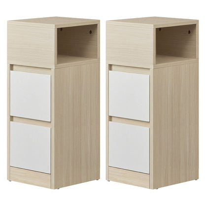 Set of 2 Narrow Side Tables, Slim End Table with 2 Drawers, 1 Open
Compartment, for Living Room, Bedroom - image 1