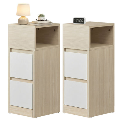 Set of 2 Narrow Side Tables, Slim End Table with 2 Drawers, 1 Open
Compartment, for Living Room, Bedroom - image 2