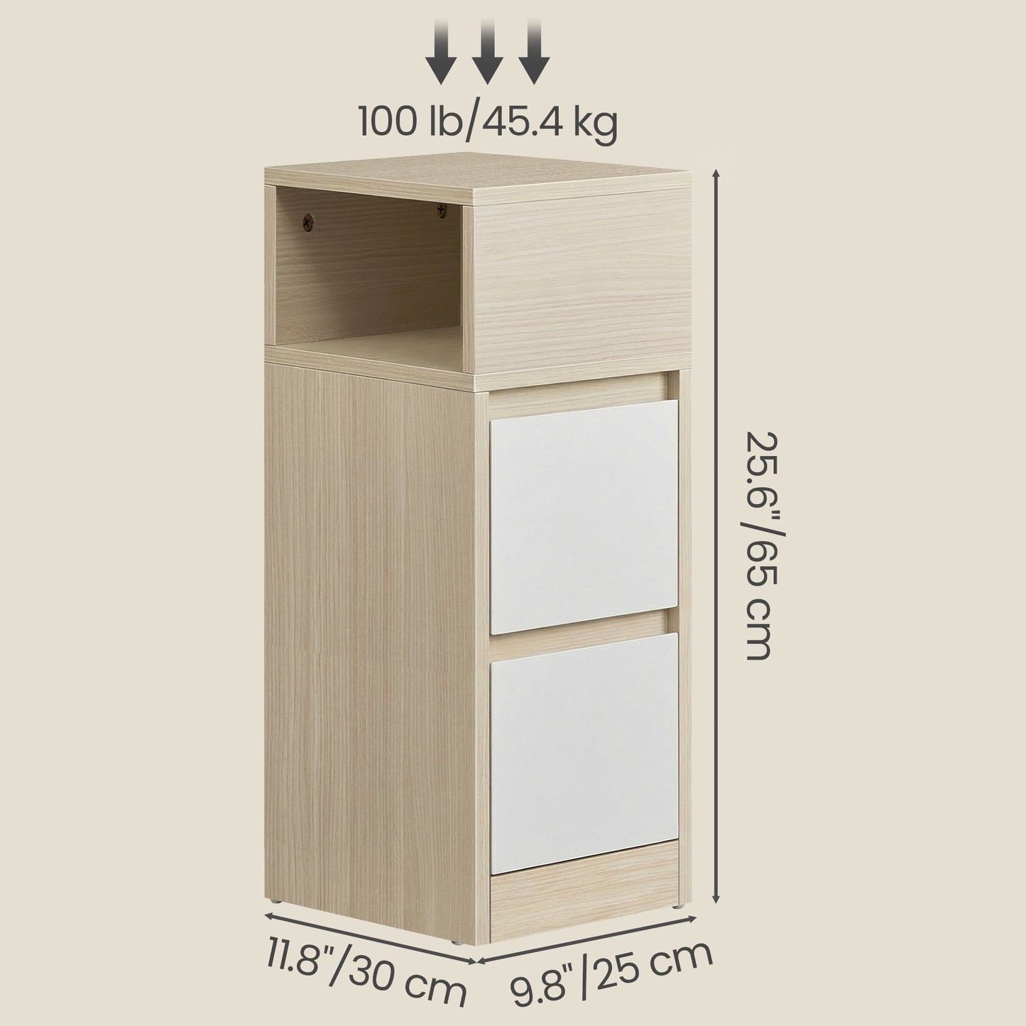 Set of 2 Narrow Side Tables, Slim End Table with 2 Drawers, 1 Open
Compartment, for Living Room, Bedroom - image 3