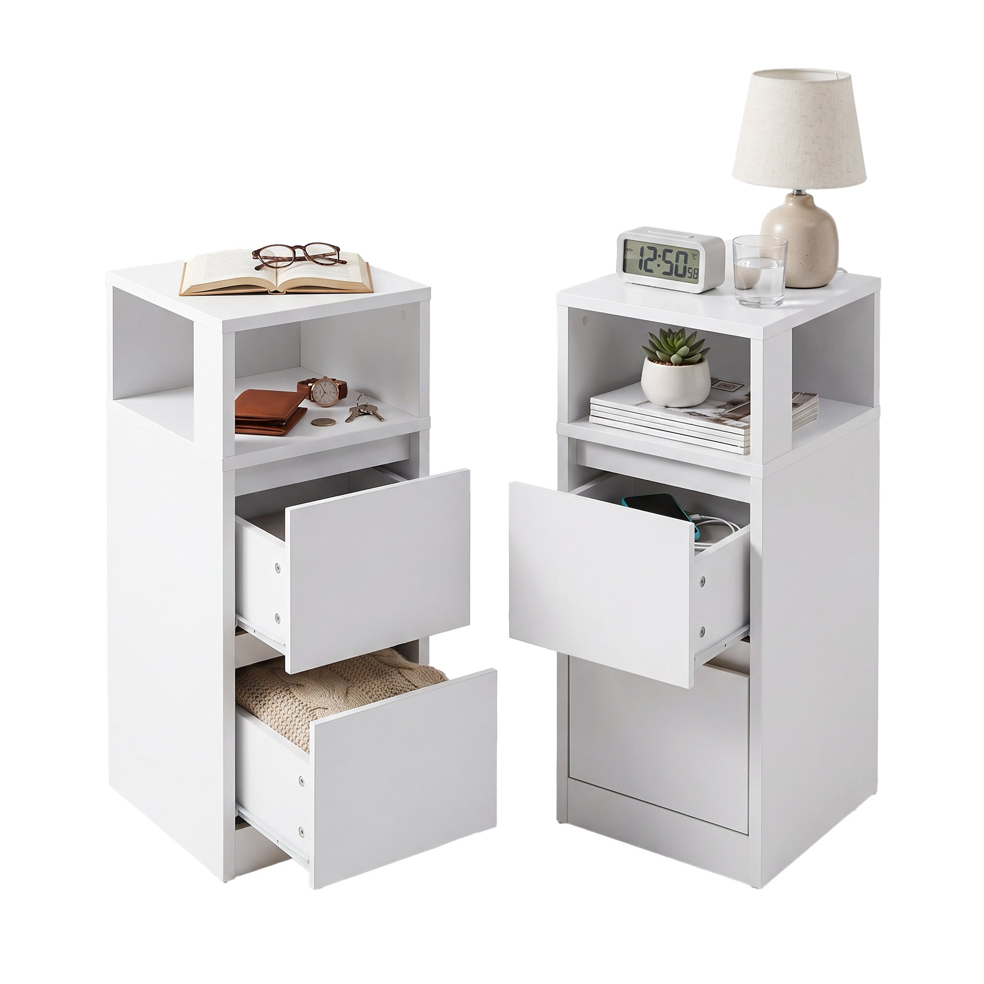 Set of 2 Narrow Side Tables, Slim End Table with 2 Drawers, 1 Open
Compartment, for Living Room, Bedroom - image 10