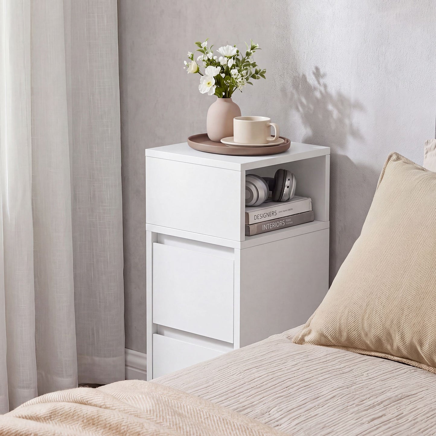 Set of 2 Narrow Side Tables, Slim End Table with 2 Drawers, 1 Open
Compartment, for Living Room, Bedroom - image 12