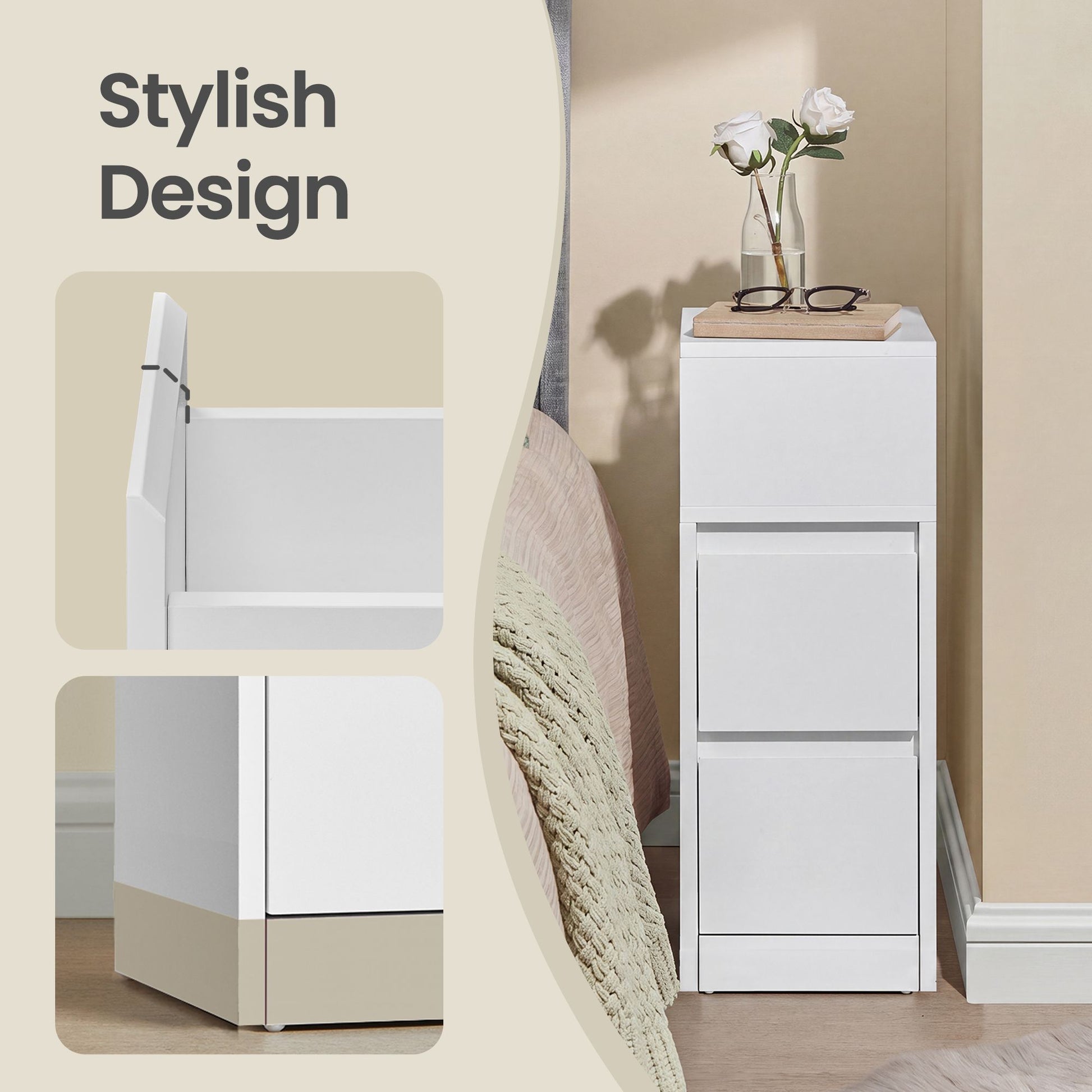 Set of 2 Narrow Side Tables, Slim End Table with 2 Drawers, 1 Open
Compartment, for Living Room, Bedroom - image 14