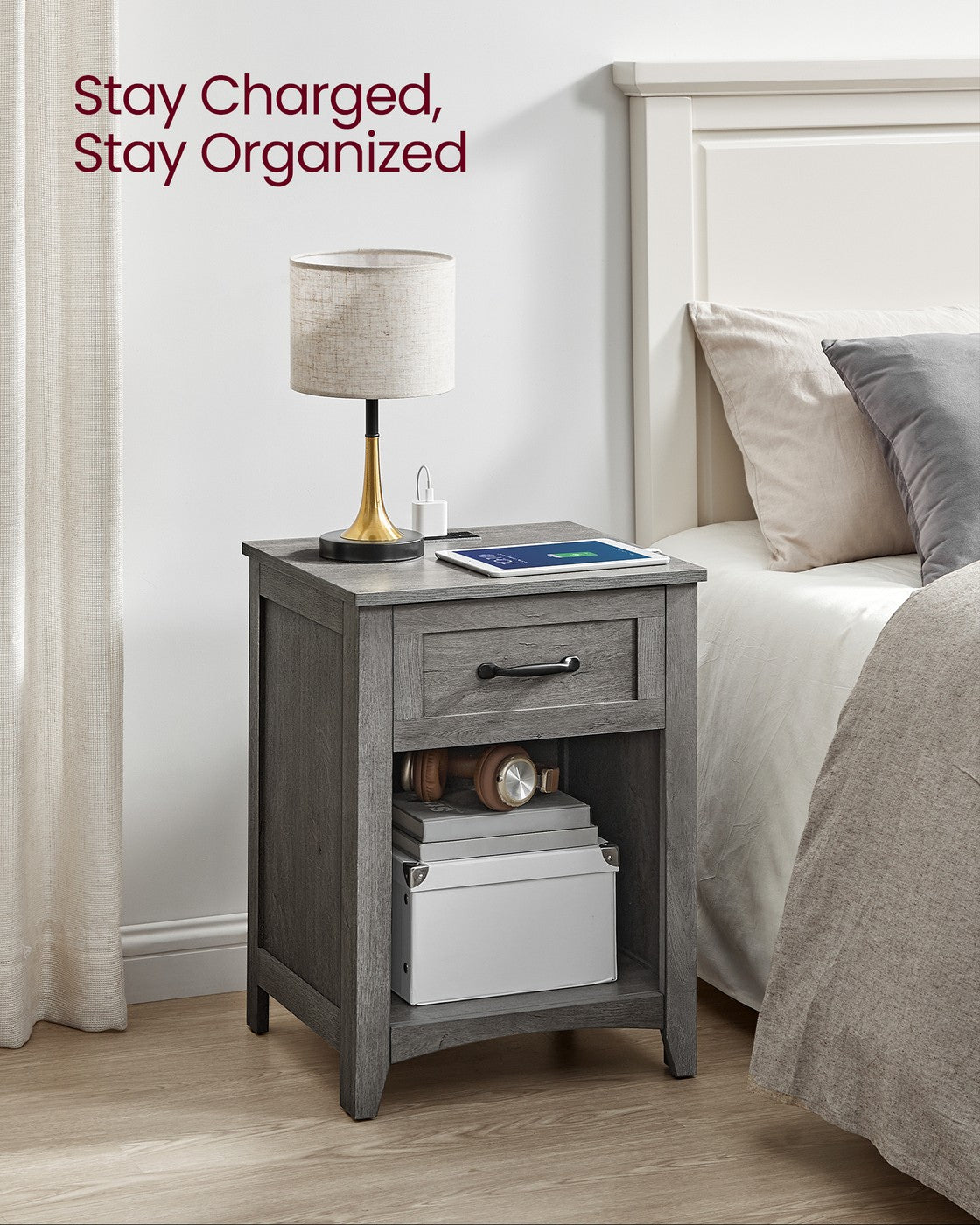 Farmhouse Nightstands with Charging Station, Set of 2 - image 42