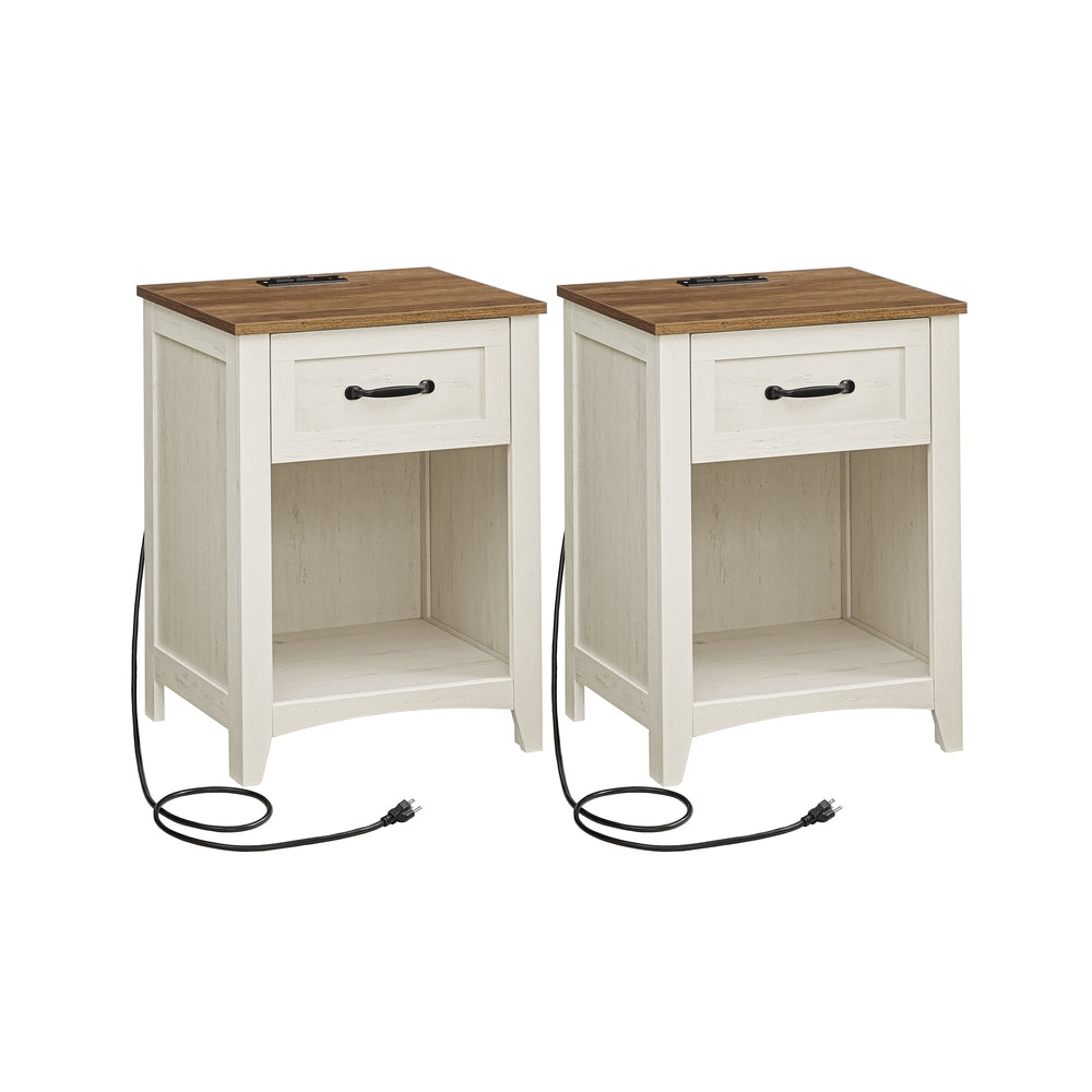 Farmhouse Nightstands with Charging Station, Set of 2 - image 1