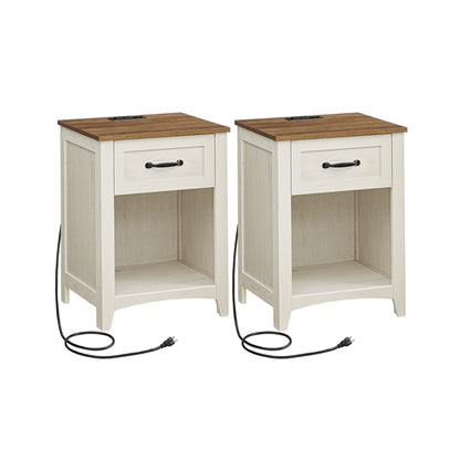 Farmhouse Nightstands with Charging Station, Set of 2 - image 1