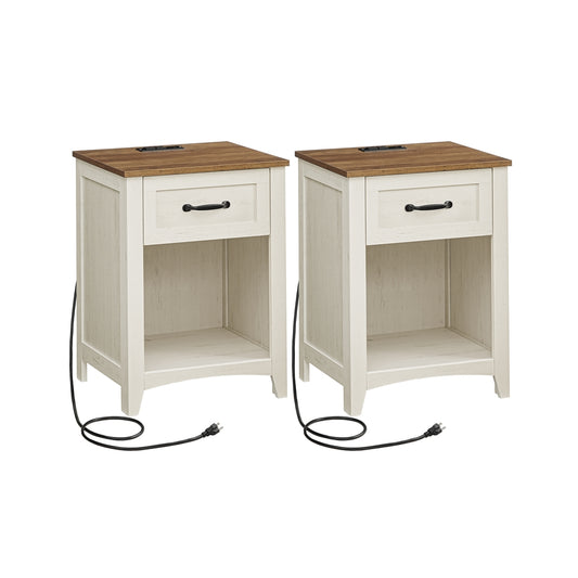 Farmhouse Nightstands with Charging Station, Set of 2 - image 1