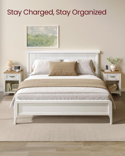 Farmhouse Nightstands with Charging Station, Set of 2