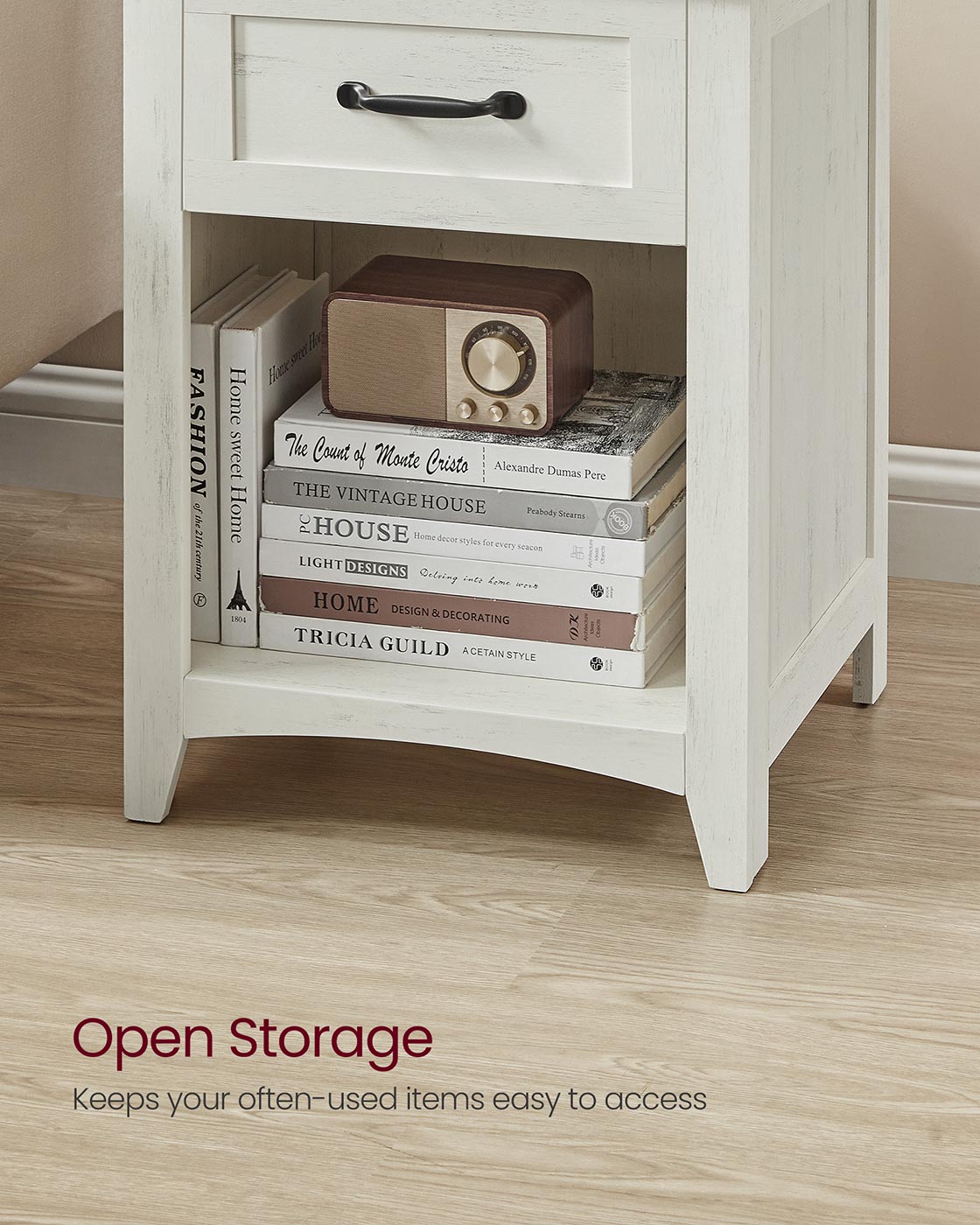 Farmhouse Nightstands with Charging Station, Set of 2