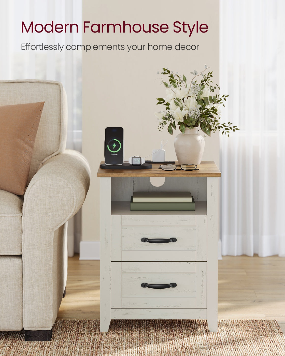 LIRY Collection - Farmhouse Nightstand with Charging Station - image 33
