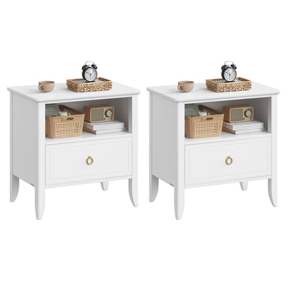 Nightstands, Set of 2 Bedside Tables, Side End Tables with Drawer and Open Shelf