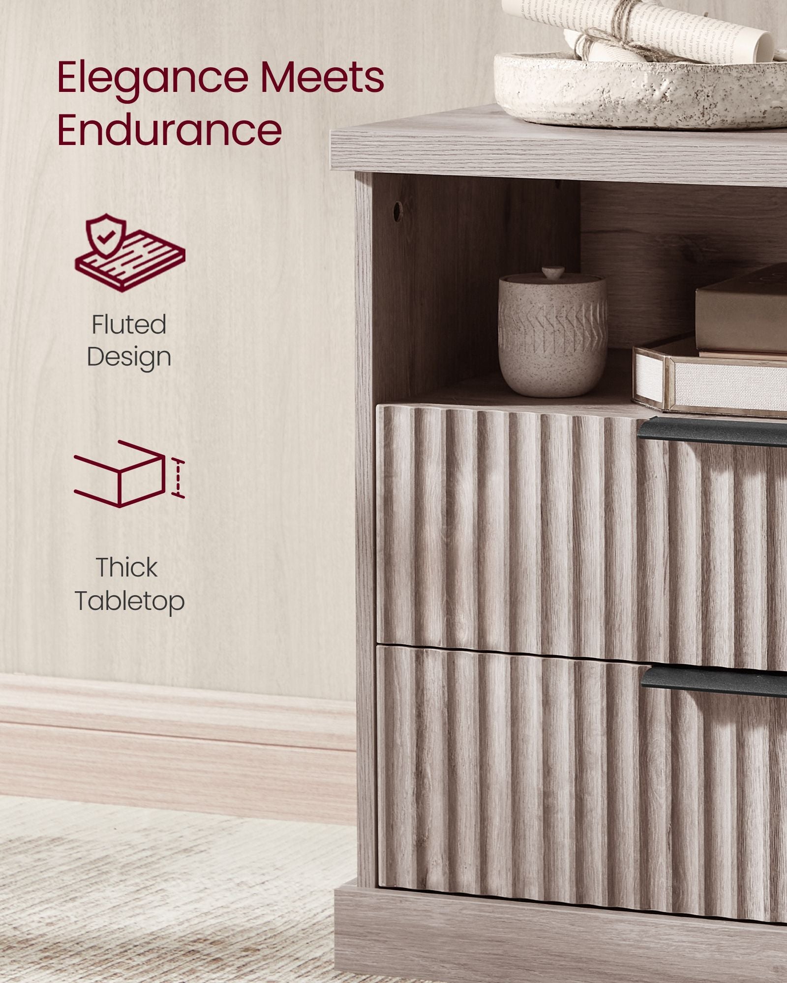 MAXE Collection - Set of 2 Nightstands with Charging Station, Bedside Table, Side End Table with 2 Drawers - HWLEXTRA 