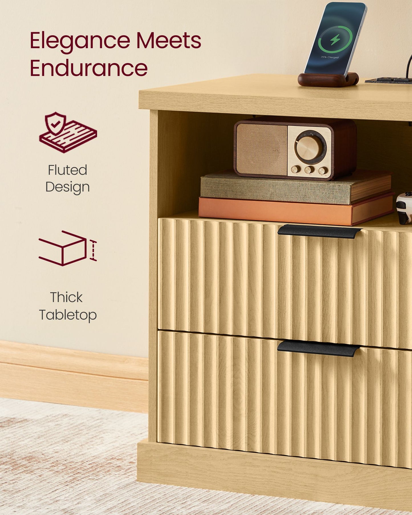 MAXE Collection - Set of 2 Nightstands with Charging Station