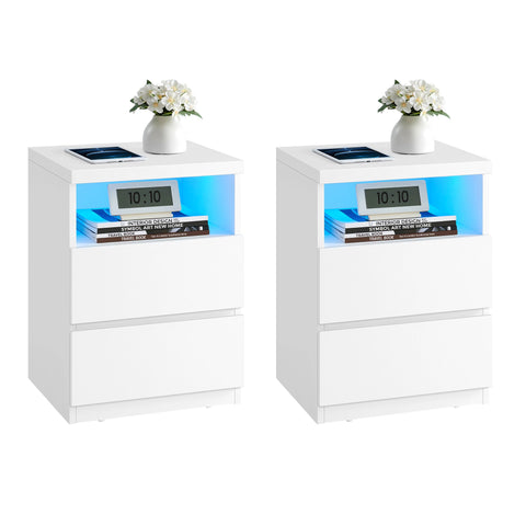 Set of 2 Nightstands with Adjustable LED Lights