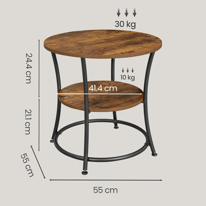 Industrial End Table with 2 Shelves, Small Round Side Table for Living Room, Bedroom, Easy to Assemble